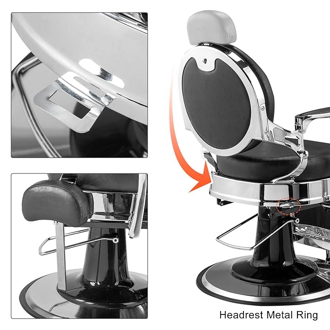 Winado Heavy Duty Vintage Recline Barber Chair Hydraulic with Headrest, Supports up to 700lbs & 360°Rotatable, Professional Salon Beauty Spa Shampoo Equipment (Buttonless Style)