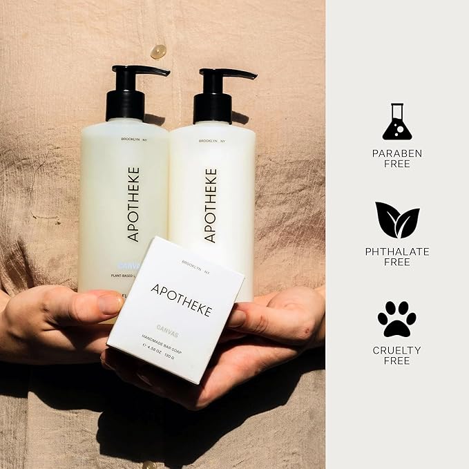 APOTHEKE Scented Hand & Body Lotion, Canvas - 10 Fl Oz Nourishing Body Moisturizer Cream for Dry Skin - Gentle Daily Skincare for Men & Women with Natural Ingredients, All Skin Types