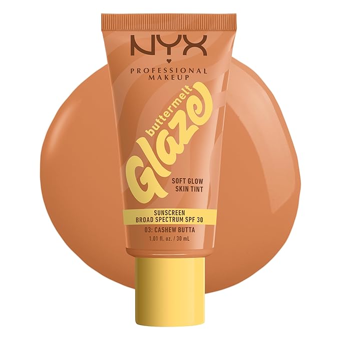 NYX PROFESSIONAL MAKEUP Buttermelt Glaze Soft Glow Skin Tint + SPF 30, Up To 12HR Wear, 03 Cashew Butta