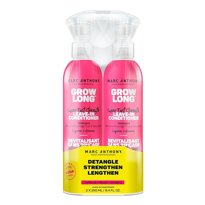 Marc Anthony Leave-In Conditioner Spray & Detangler, Grow Long Biotin, 2-pack - Anti-Frizz Deep Conditioner For Split Ends & Breakage - Vitamin E, Caffeine & Ginseng for Curly, Dry & Damaged Hair
