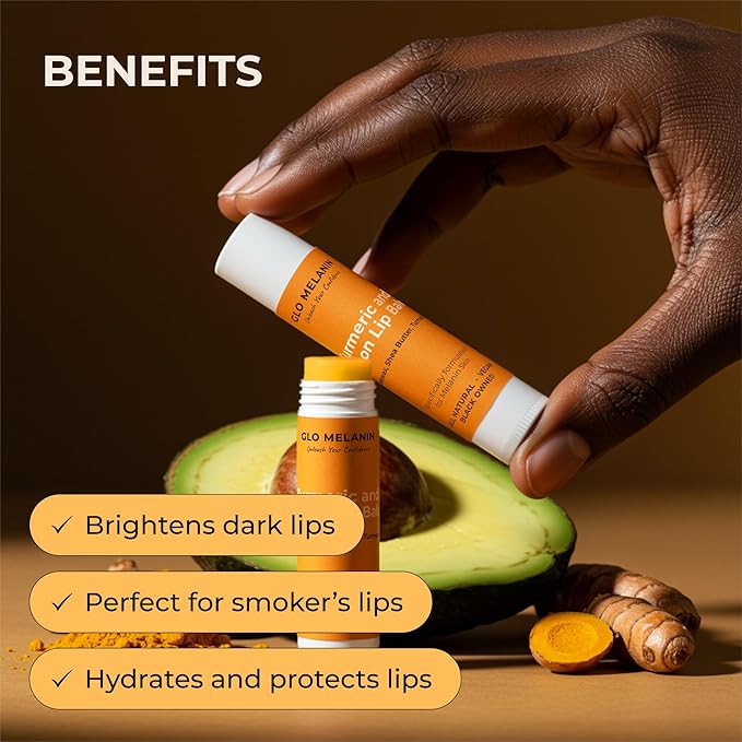 Glo Melanin All Natural Lemon and Turmeric Lip Balm - Natural Lip Balm Illuminate Your Smile, Brighten & Nourish Dark Lips Effortlessly - For Smokers Lips