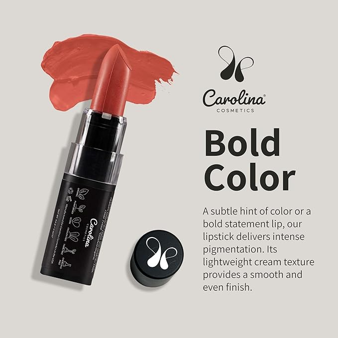 Carolina COSMETICS - Plant-Based Moisturizing Lipstick - Scarlet Shade 0.15oz- Hydrating with Cocoa Oil, Gluten-Free, Vegan, Non-GMO, Paraben-Free - Lightweight Cream Texture