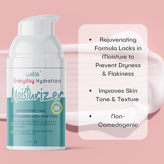 WEBE Hydration Snail Mucin Moisturizer – Advanced Anti-Aging Cream with Hyaluronic Acid, Retinol & Peptides | Deeply Hydrating, Firming & Rejuvenating Face Cream for Radiant, Healthy Skin