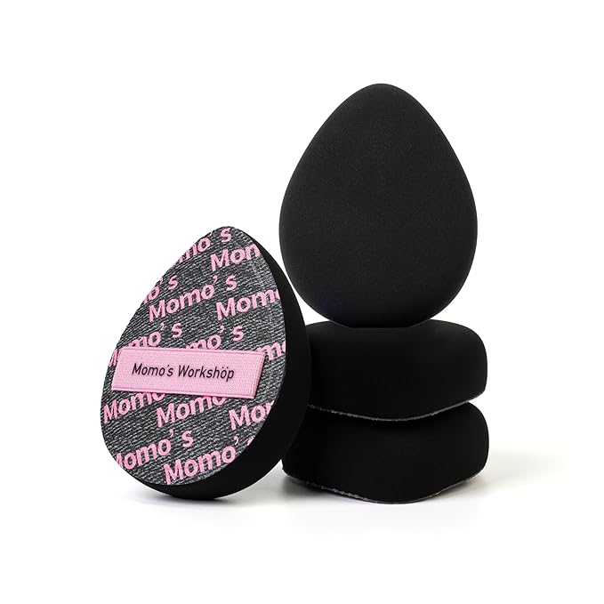Momo's Workshop Pink Black Denim Egg Makeup Sponge 2-Pack,Ultra Firm Bounce Rubycell Sponge for Liquid-Full Coverage Foundation,for Dry/Combination Skin,Travel Friendly,2pcs &Storage Case