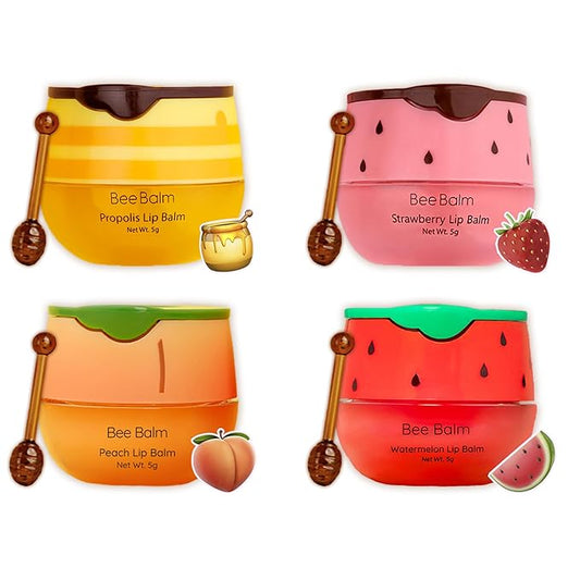 Original My Bee Balm Lip Balm - 4 Pack Hydrating Balm Honey Pot for Dry, Chapped & Cracked Lips with Propolis, Honey & Vitamin E - Soften, Smooth & Reduce Lip Lines