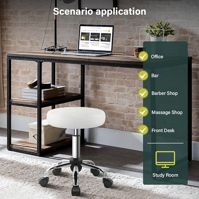 White Classic Swivel Stool with Wheel for Salon Work Home SPA Shop Height-Adjustable and Cost-Effective Rolling Stool Chair Small