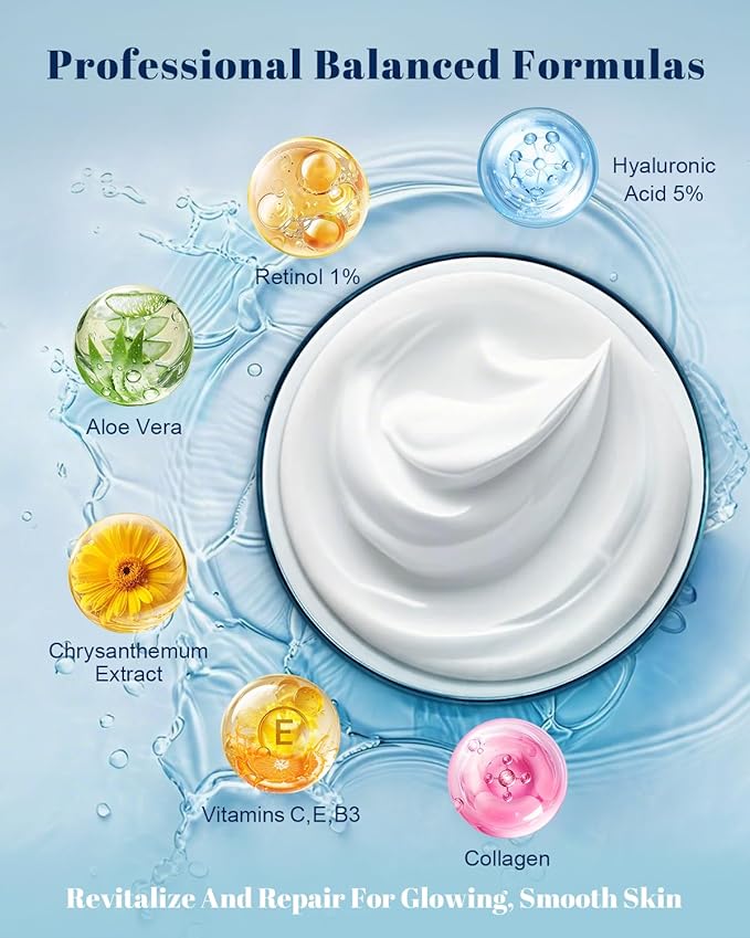 Retinol Cream for Face, Face Moisturizer, Neck Creams for Tightening and Firming with Collagen & Hyaluronic Acid, Daily Anti-Aging Face Cream for Women, Smooth Wrinkles & Fine Lines, 1.7 Fl Oz