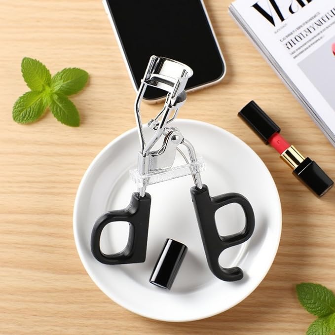 Black Eyelash Curler, Natural Curl Lash Curler - Wide Fit Comfortable Curved Design with Non-Slip Grip & Replacement Pads for a Natural, Clump-Free Lift (Black)