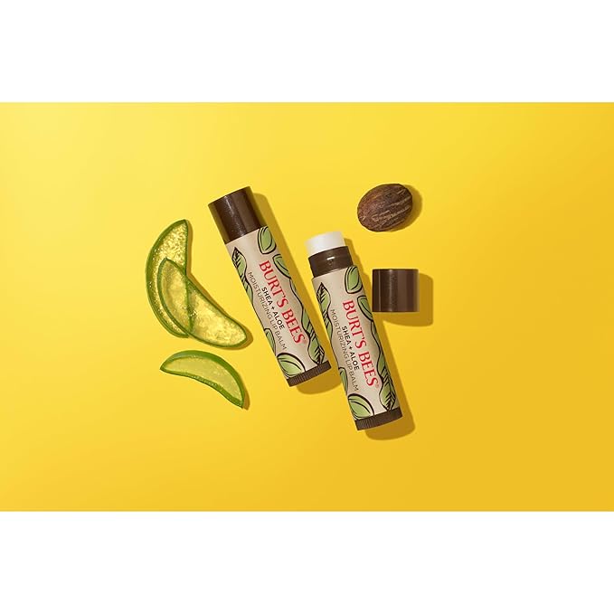 Burt's Bees Shea + Aloe Lip Balm Stocking Stuffers Christmas Gifts, Antioxidant Vitamin Rich Formula Locks in Moisture for Instant Hydration, Natural Smoothing Lip Treatment for After Sun Care(4-Pack)