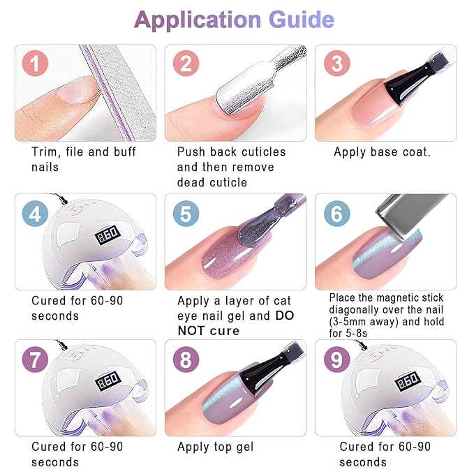 RARJSM Aurora Mermaid Cat Eye Gel Nail Polish Set 6pcs Reflective Pink Purple Green Blue Diamond Ceramic Glitter Glass Cateye Gelpolish with Magnet Stick 7.5ml Curing Requires Soak Off for Home Salon