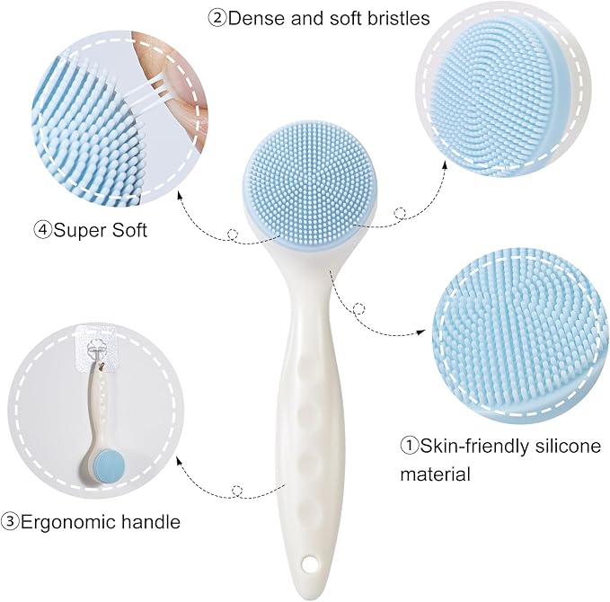 2 Pack Silicone Face Scrubber Exfoliating Brush, Manual Handheld Facial Cleansing Brush Blackhead Scrubber, Soft Bristles Waterproof for Face Skincare (Round-Blue Head)