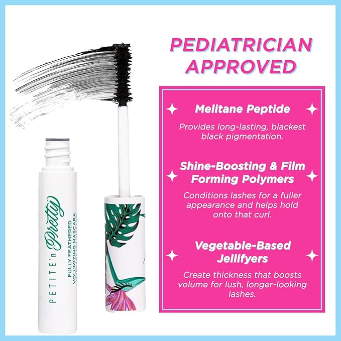 Petite 'n Pretty Eye Makeup Set for Kids - Makeup for Tweens & Teens - Fully Feathered Volumizing Mascara, Eyeliner, Made in the USA, w/Gift Bag