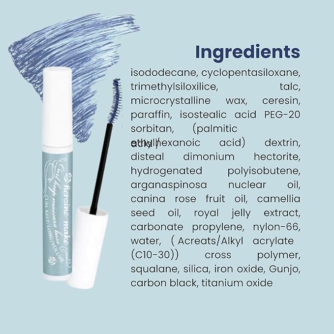 HEROINE MAKE by KISSME Lash Mascara Volume and Length, Smudge Proof & Waterproof Mascara for Women, Eye Makeup Base with Argan Oil, Japanese Organic Fiber, Voluminous Curl-Enhancer, Blue Grey, 1 EA