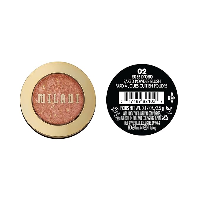 Milani Baked Blush, Powder Blush for Cheeks, Cruelty Free Makeup - Shape, Contour & Highlight Face for a Shimmery or Matte Finish -Rose D'oro