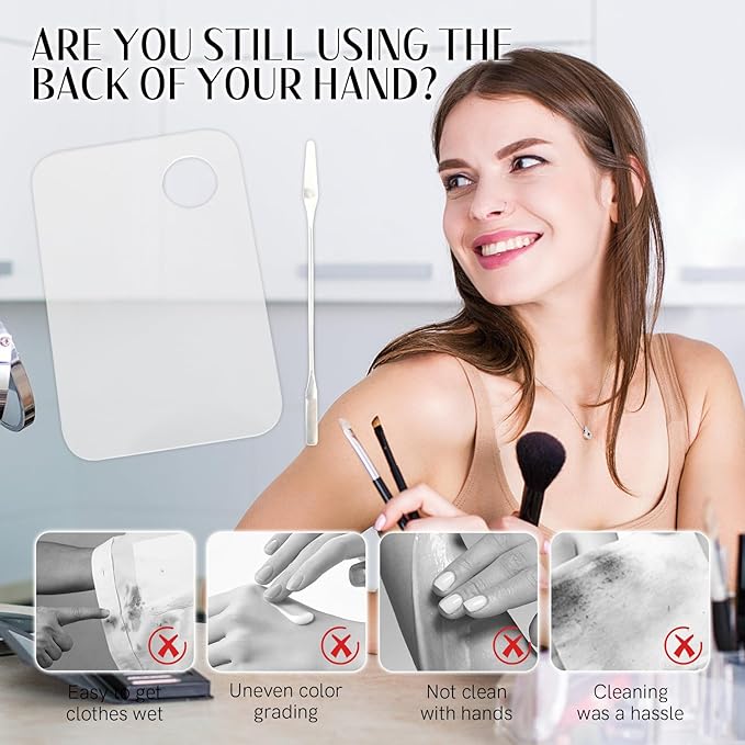 2 Pack Acrylic Makeup Mixing Palette with 2 Stainless Steel Scrapers & 10 Reusable Powder Puffs – Ideal for Facial Cosmetics, Nail Art Pigment Blending