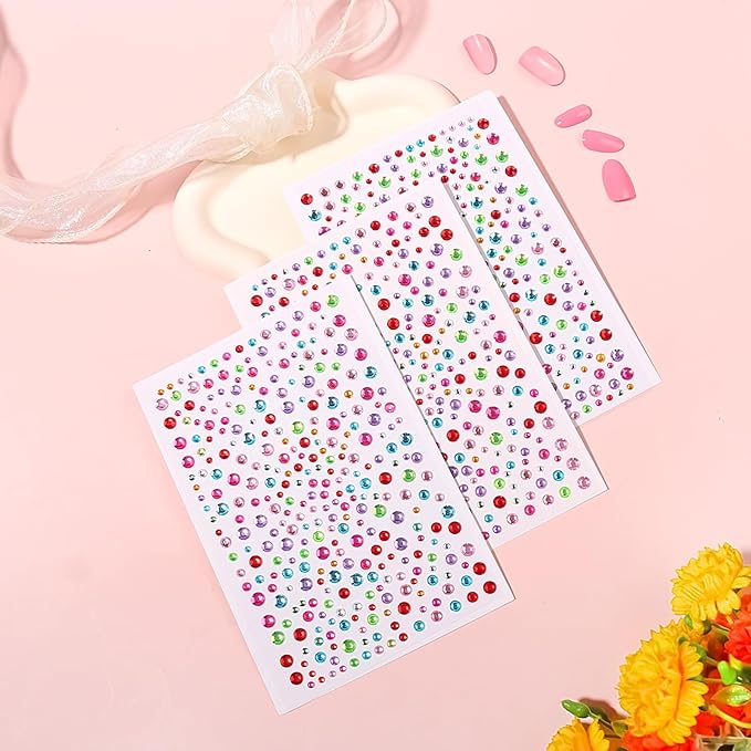975Pcs Face Gems Hair Gems, Self-Adhesive Face Jewels Eye Jewels Rhinestones 3/4/5/6 mm DIY Face Gems Stick on, Hair Body Rhinestones Gems Crystals Pearls for Face Makeup, Crafts (gem_Color)