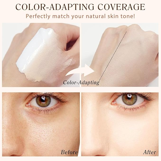 Colour Changing Foundation, 4 in 1 Medium Full Coverage Concealer Foundation with SPF 50+, Hydrating Color Changing Longwearing & Waterproof, Light Spectrum for Gym, Sport,