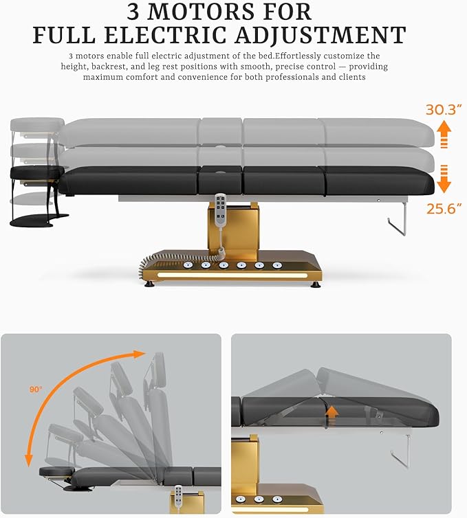 Icoget Professional Full Electric Spa Massage Treatment Table, Medical Bed with Independent Leg Adjustment, Facial Bed with Face Cradle for Beauty, Black