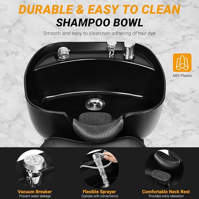 Shampoo Bowl and Chair Set for Salon, Backwash Barber Chair,ABS Plastic Shampoo Bowl Sink Unit w/Storage Box for Beauty Spa Barbershop