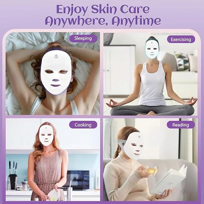 Multi-Color LED Glow Facial Mask - Rechargeable Beauty Lighting Device with Auto Timer (White)