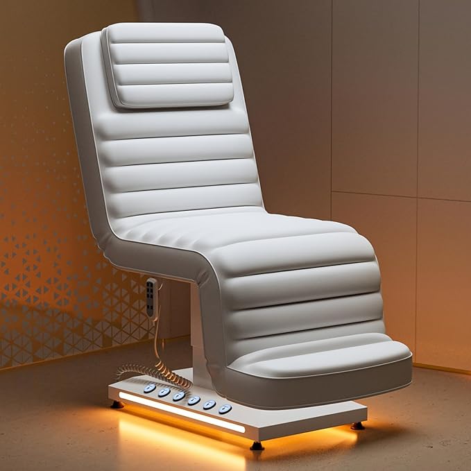 Paddie Professional Fully Electric Spa Chair, 3 Motor Esthetician Spa Bed with LED Light, Motorized Height & Angle Adjustable for Facial & Medical, 550lbs Capacity, White