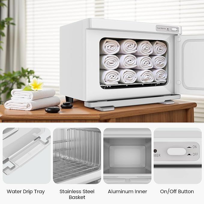 Hot Towel Warmer SalonDepot 8L Capacity Spa Towel Warmer with Compact Design for Salon, Barber Shop, Massage & Facial (White)