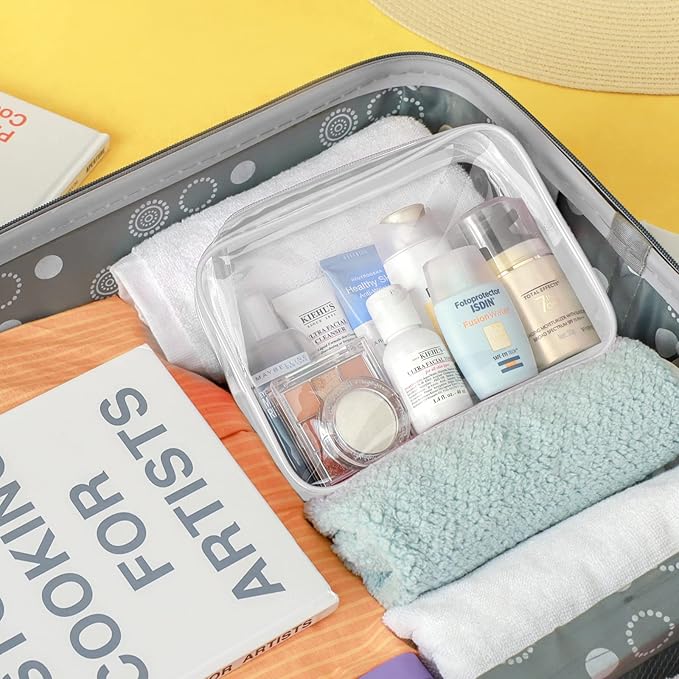 PACKISM Clear Makeup Bags - 2 Pack Quart Size Travel Bag TSA Approved Clear Travel Bags for Toiletries,Cosmetic Bags Carry onToiletry Bag TSA Approved Toiletry Bags, White