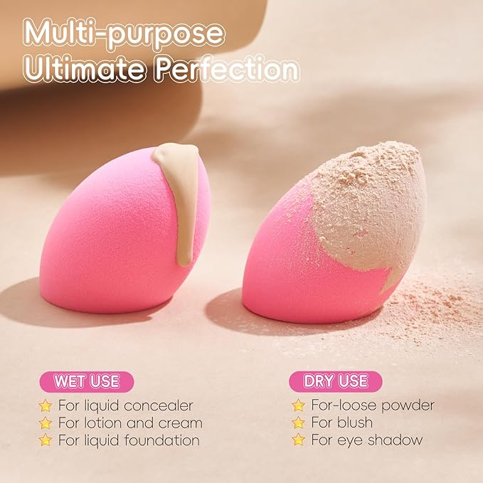 GWT Makeup Sponge Set, 6 Pcs Latex-Free Beauty Blender Sponges for Foundation, Liquid & Cream, Ultra-Soft Wonder Sponges, Multi-Angle Blending, Ideal Stocking Stuffers for Women