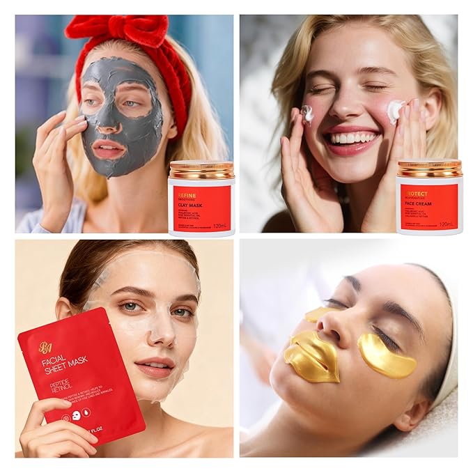 Christmas Gifts for Women, Red Rose 32 Pcs Facial Skin Care Set, Luxury Bath and Body Gifts, Spa Set & Self-Care Gifts, Lip Gloss, Face Sheet Mask, Serum, Present, Birthday, Valentines, Mother Day
