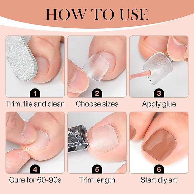 Short Toe Nail Tips Square Full Matte False Toenails Press On Nails 360pcs Smoothly Curved Toe Nail Tips for Efficient Extension Toe Acrylic Nails, 12 Sizes Artificial Toenails, Luckyfairy