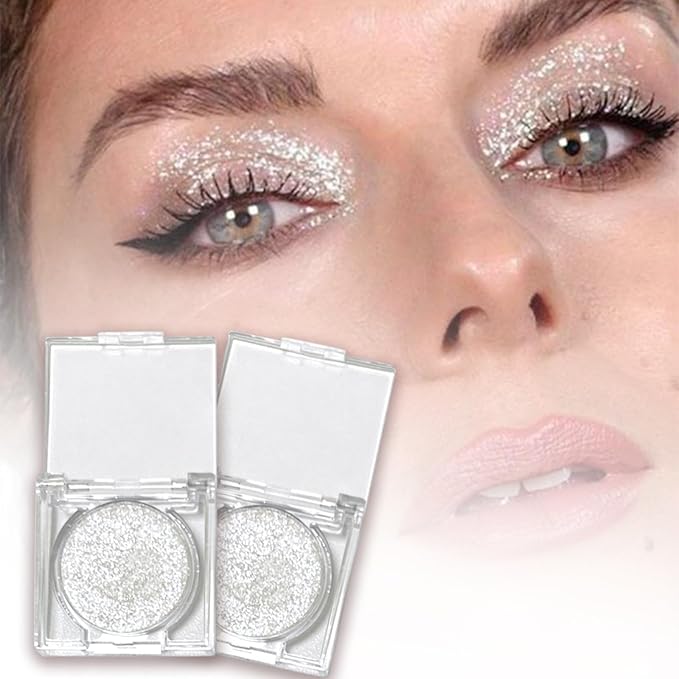 Silver Glitter Eyeshadow & 3Pcs Face Gems Stick on Set, Shimmer Cream Eye Shadow & Hair Jewels Face Rhinestones, Single Eyeshadow Palette & Body Gems Diamonds for Eye Makeup