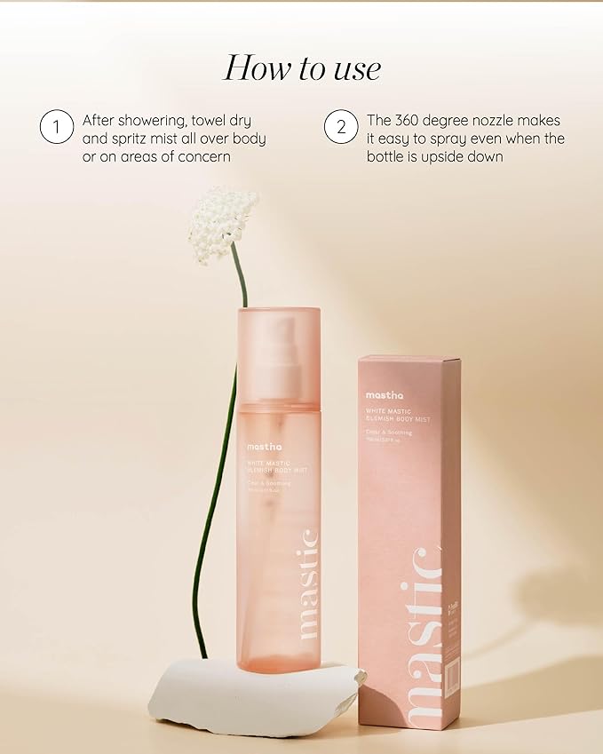 MASTINA White Mastic Body Mist (5.1fl oz) Soothes & Cools Body Spray Fermented Mastic Gum, Brightening & Hydrating Body Spray,Lightweight Moisture & Glow