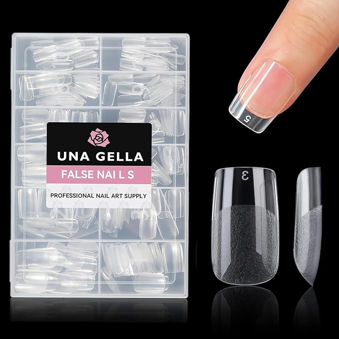 UNA GELLA Short Square Gel Nail Tips: 312pcs Square Fake Nails Pre-File Soft Gel Nails Tips for Full Cover Acrylic Nails False Nails12 Sizes Press on Nails for Nail Extensions Home DIY Salon