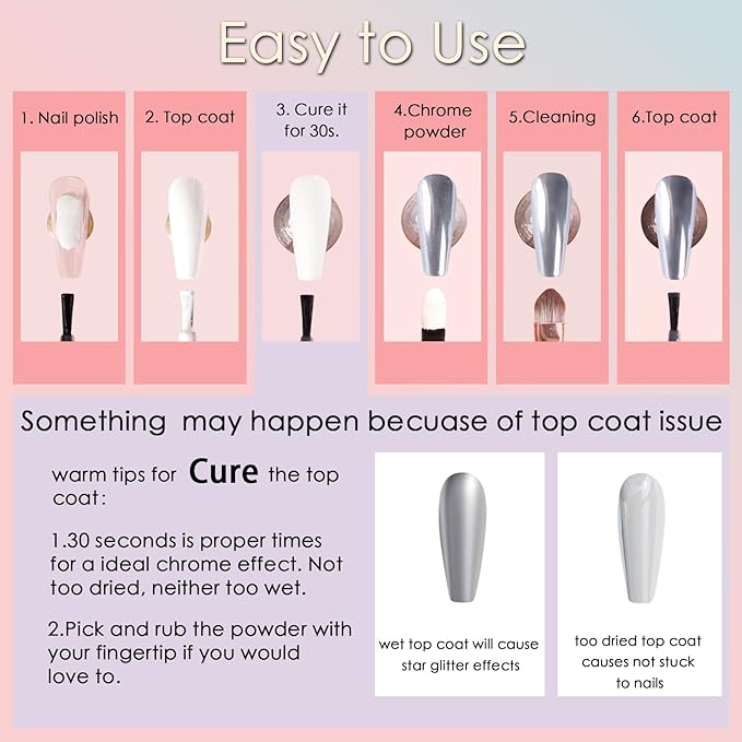 Allstarry Gold and Silver Chrome Nail Powder, 4 Colors Metallic Effect Mirror Chrome Powder Pigment Holographic Manicure Pigment Gold Siver Pink Chrome Nail Glitter