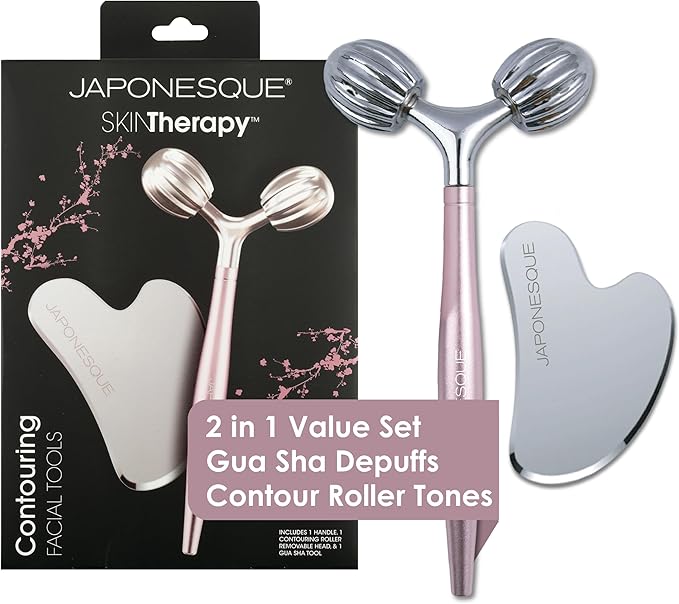 JAPONESQUE SKINTherapy Contouring Facial Tool V Roller for Lymphatic Drainage, Facial Massage, Relieves Tension and Improves Absorption of Skin Care Products
