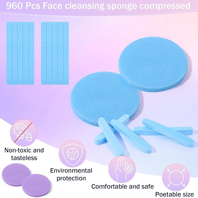 Mifoci 960 Pieces Compressed Facial Sponges for Estheticians, Makeup Removal Sponge Pads for Women Spa Exfoliating Face(8 Colors)