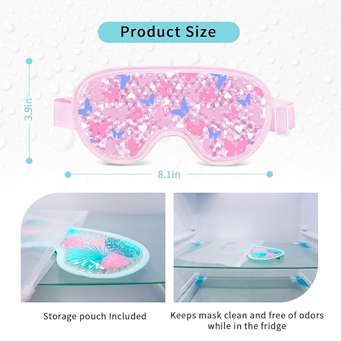 2PCS Cooling Eye Mask Gel Eye Mask, Reusable Hot Cold Therapy cold eye mask for Post Surgery, Puffiness, Dark Circles, Eye Bags, Dry Eyes, Migraines with Soft Plush Backing (Butterfly+Leaves)