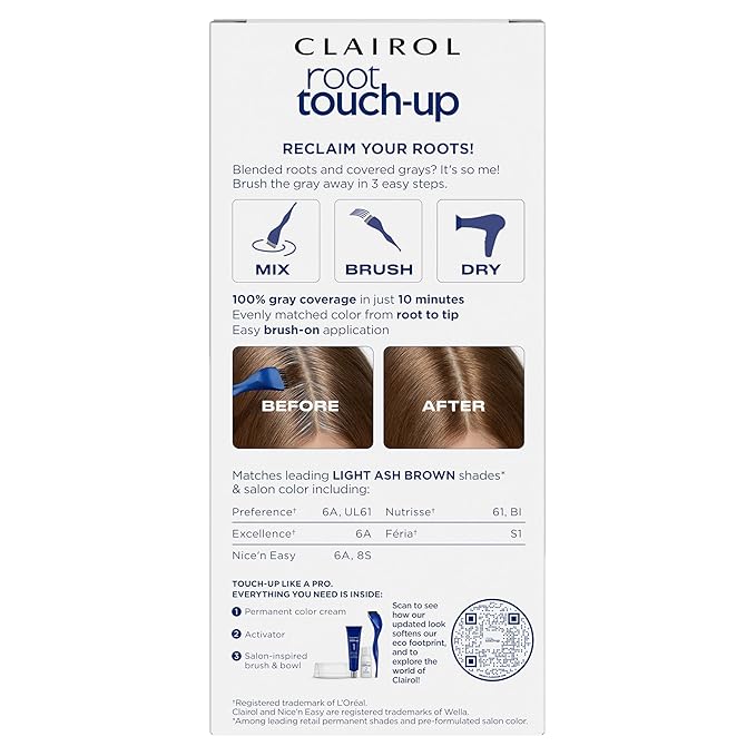 Clairol Root Touch-Up by Nice'n Easy Permanent Hair Dye, 6A Light Ash Brown Hair Color, Pack of 2
