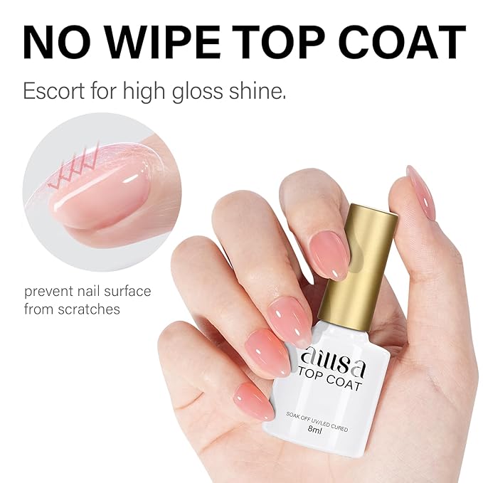 AILLSA Gel Nail Kit Short Almond Nail Tips 240pcs with 2 In 1 Nail Glue Base Coat and Nail Dehydrator, Gel Full Nail Kit with Nail Lamp Top Coat for Starters Home Salon Valentine's Day