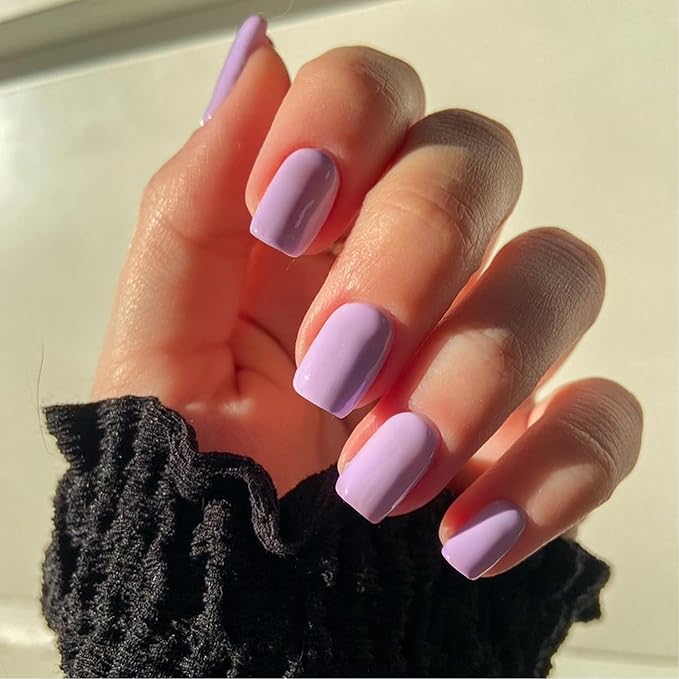 48Pcs Lilac Press on Nails Short Square Fake Nails, Glue on Nails Short Gel Nails Press ons, Acrylic Nails Stick on False Nails for Women, Natural Handmade Thick Extra Short Nails Small Petite