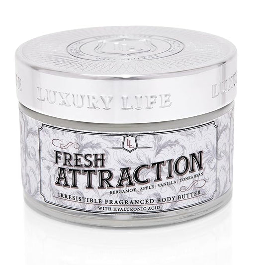 LUXURY LIFE BUTTER - Irresistibly Scented Body Butter with Hyaluronic Acid for Ultimate Moisture. Luxurious Natural Fragrance. Hydrates for a Non-Greasy Glamorous Glow, Fresh Attraction, 5 oz.