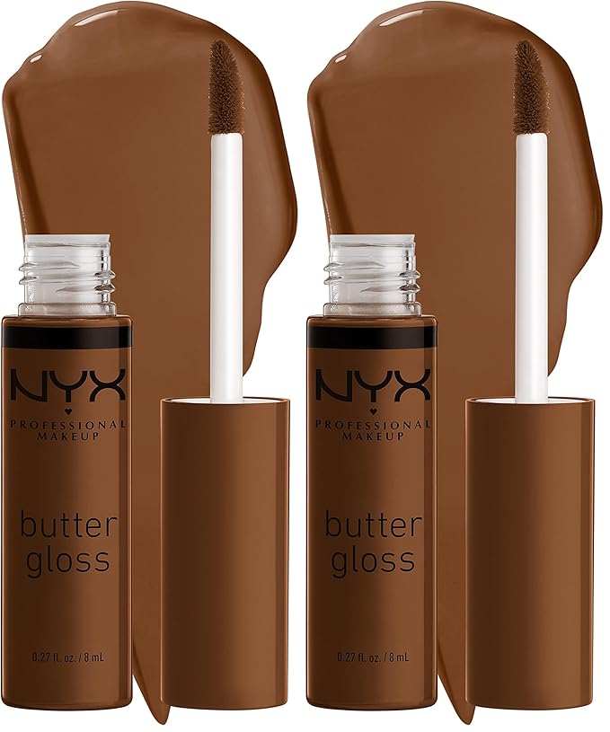 NYX PROFESSIONAL MAKEUP Butter Gloss Brown Sugar, Non-Sticky Lip Gloss - Caramelt (Medium Brown) (Pack of 2)