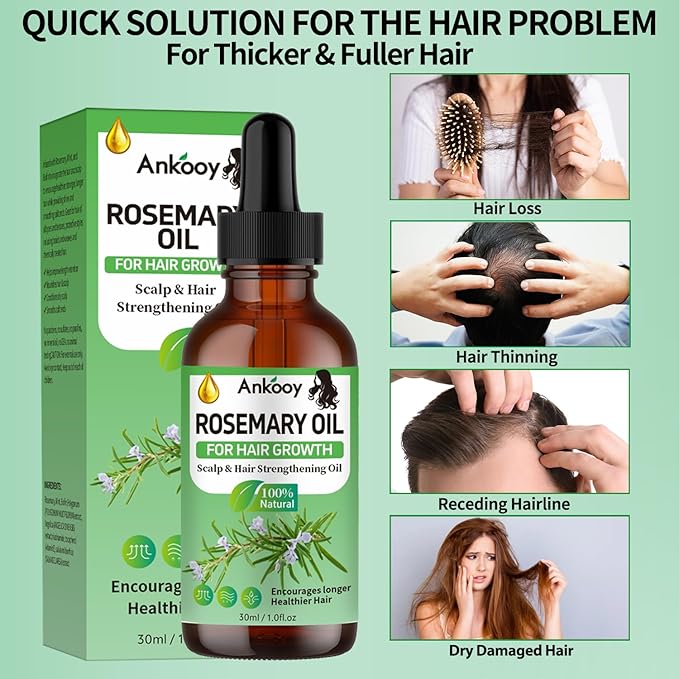 2 Pack Rosemary Oil for Hair Growth,Rosemary Hair Growth Oil,Hair Strengthening Serum for Dry Damaged Hair,Hair Loss Treatment & Thickens Hair,Scalp Care Promotes Hair Thickness for Men Women