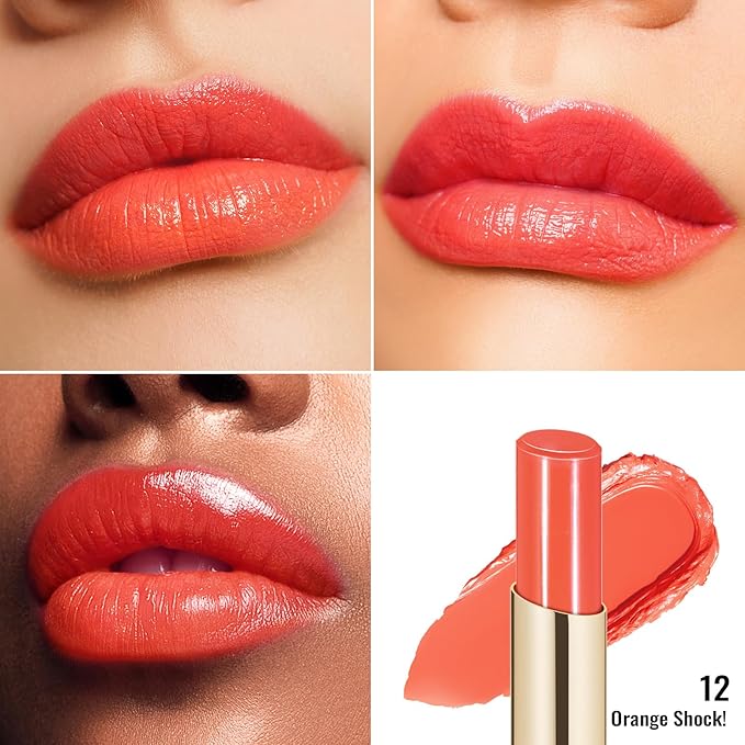 Oulac Moisturizing Shine Lipstick For Women Christmas Set 2PCS, 2 in 1 Tinted Lip Balm for Winter, Hydrated Juicy and Glossy Lip Color for Dry, Cracked and Chapped Lips, Vegan [04+12]