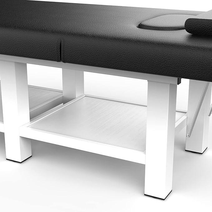 Stationary Massage Table, 75”L 31.5''W Heavy Duty Height Adjustable Esthetician Bed w/Facial Cradle, 800LBS Metal Frame PU Leather Physical Therapy Table Spa Lash Bed Professional Equipment (Black)