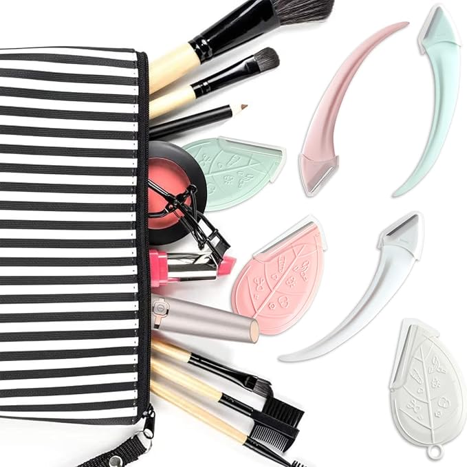 ONEUPIN 12PCS Eyebrow Trimmer Set Stainless Steel Leaves Curved Eyebrow Razor Trimmer Facial Shaver Razor Brow Shaper Suitable for Any Skin Type Hair Removal Accessories for Men Women（Green）