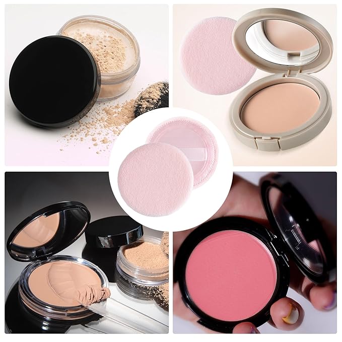 12 Pack 60mm Round Powder Puffs for Foundation Makeup Applicators, Soft Cotton Skin-Friendly Face Powder Sponge Velour Velet Puffs Pads for Cream Cosmetics- Pink