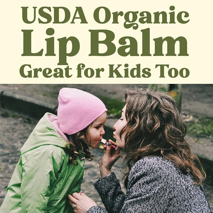 Earth's Daughter USDA Organic Lip Balm 6-Pack - Fruit Flavors, Beeswax, Coconut Oil, Vitamin E - Best Lip Repair Chapstick for Dry Cracked Lips - Moisturizing Lip Care