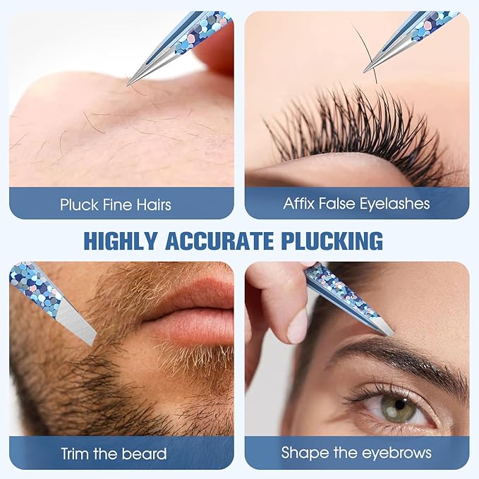 TsMADDTs Eyebrow Hair Removal Tweezer, 2-Pack Slant and Point Tip Tweezers for Women and Men Eyebrows, Facial and Ingrown Hairs, Stainless Steel