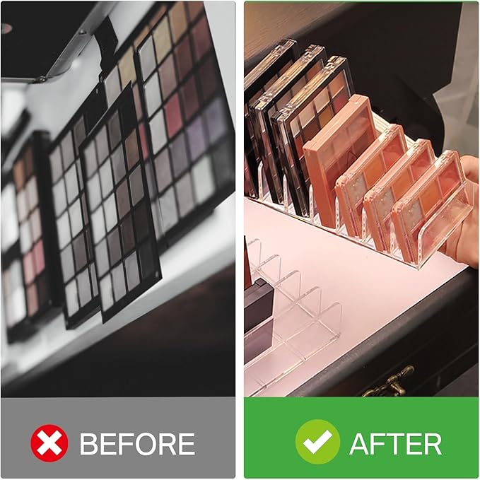 Makeup Palette Organizer,Acrylic Eyeshadow Palette Pallet Holder,7 Sectons BPA-Free Divided Make Up Blush,Contour Storage Holder Cosmetic Eye Shadow Display Stand Clear Rack Vanity Holder（2 Pack）